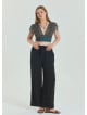Black Women's Plus Size Trousers with Elastic Waist Belt Detail 4620